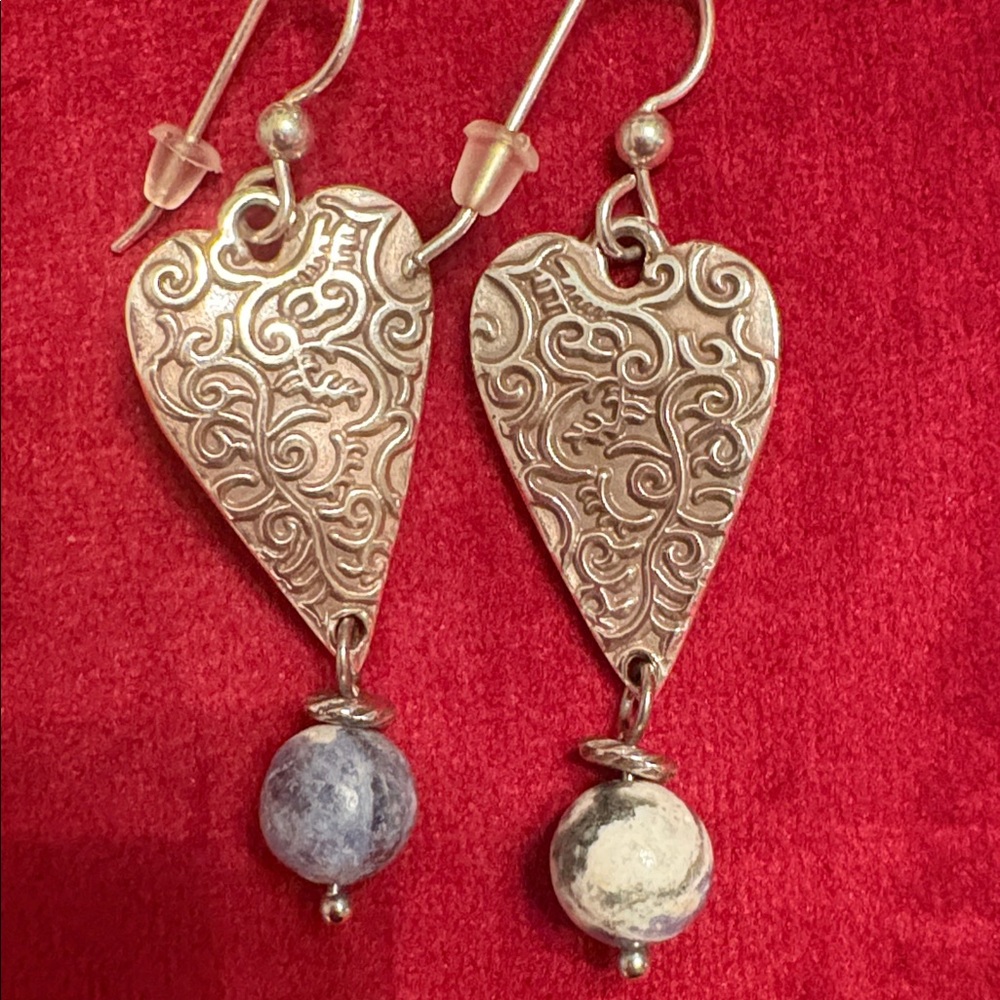 EUC Brighton Silver Heart Earrings with Blue Bead Accent Price now FIRM - Picture 5 of 7
